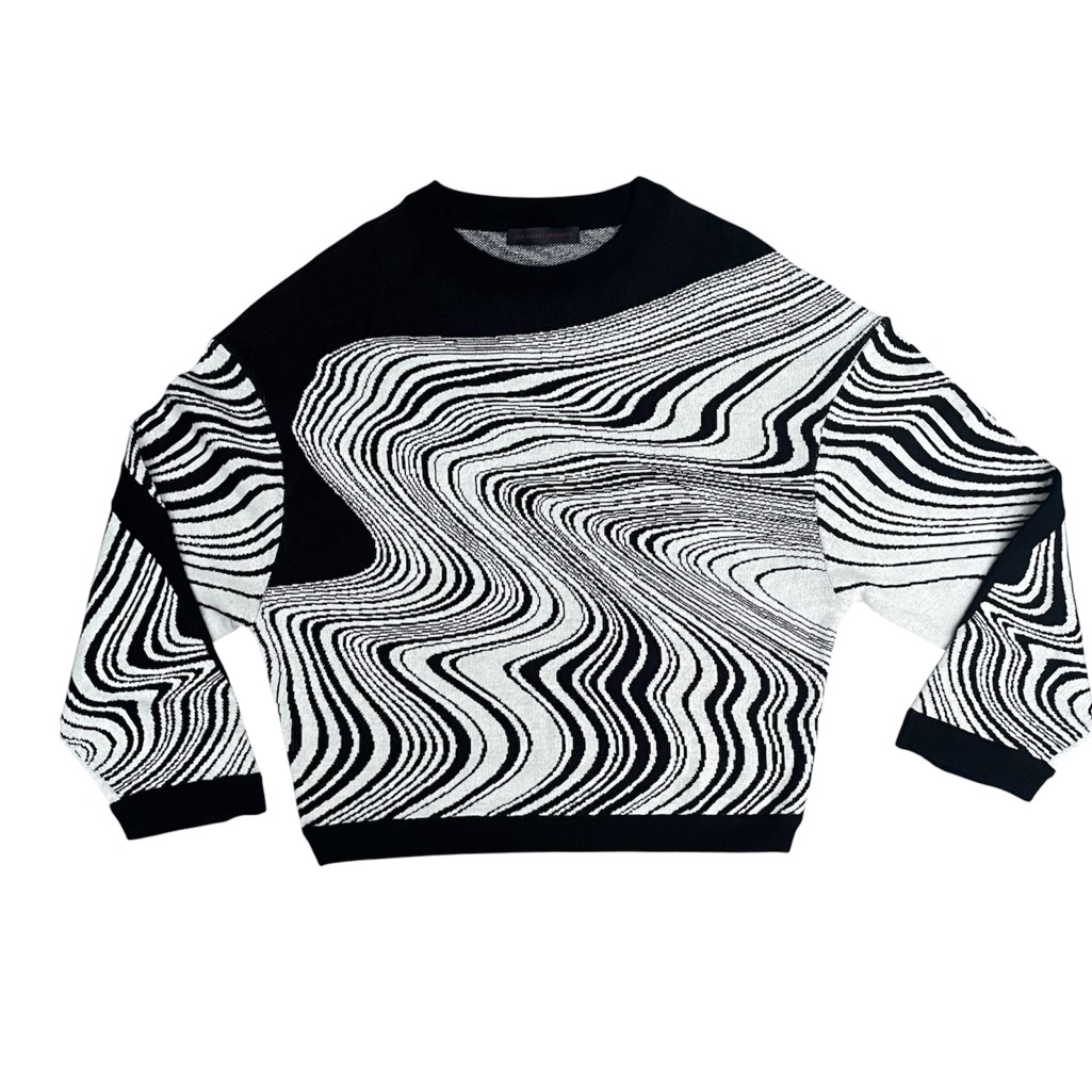 Jean Pierre Braganza Sweater Water Ripple Pattern Knit Oversized Pullover